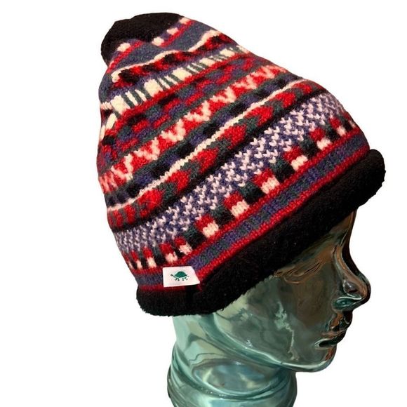 Vtg Poppy Gale Turtle Fur Wool Blend Nordic Multicolored Lined Winter Hat Beanie - Picture 1 of 10